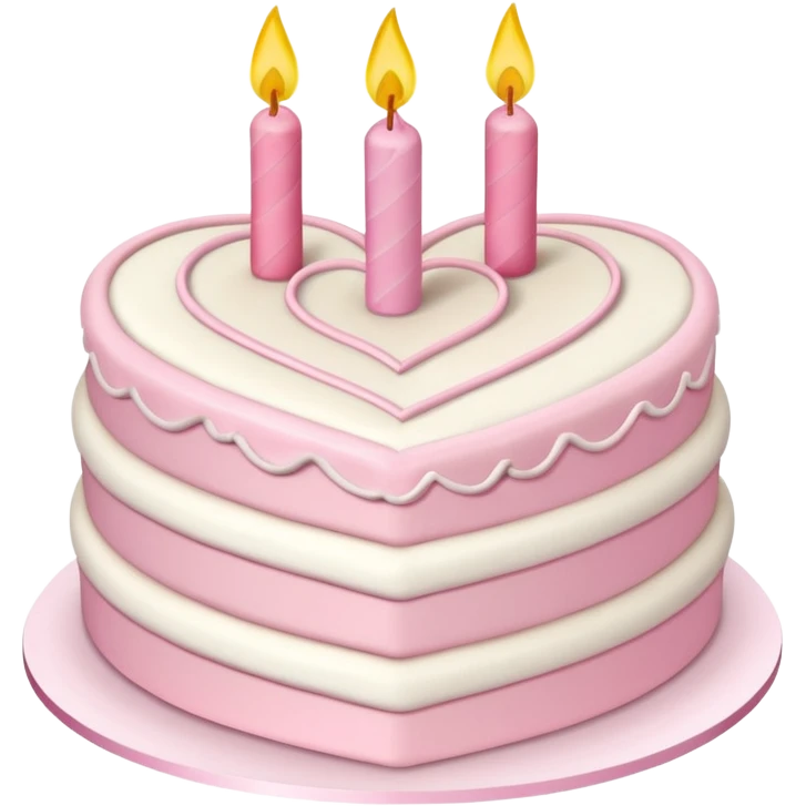 heart shaped birthday cake, pastel pink and white layers, cute design emoji