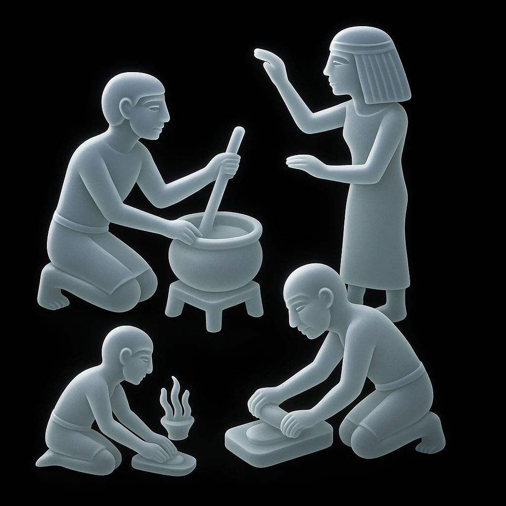 ancient Egyptian cooking scene in hieroglyphic style emoji