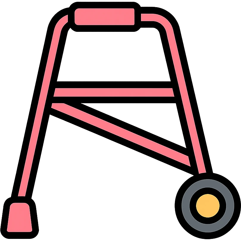 pink mobility walker with wheels, bold lines icon emoji
