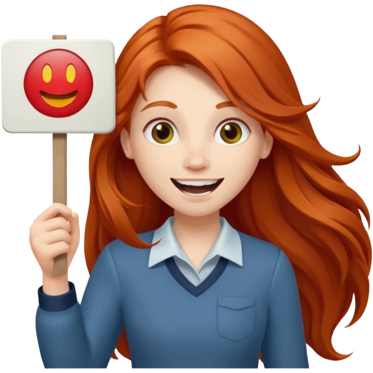 Excited long haired redhead holding a sign that says GTSY emoji