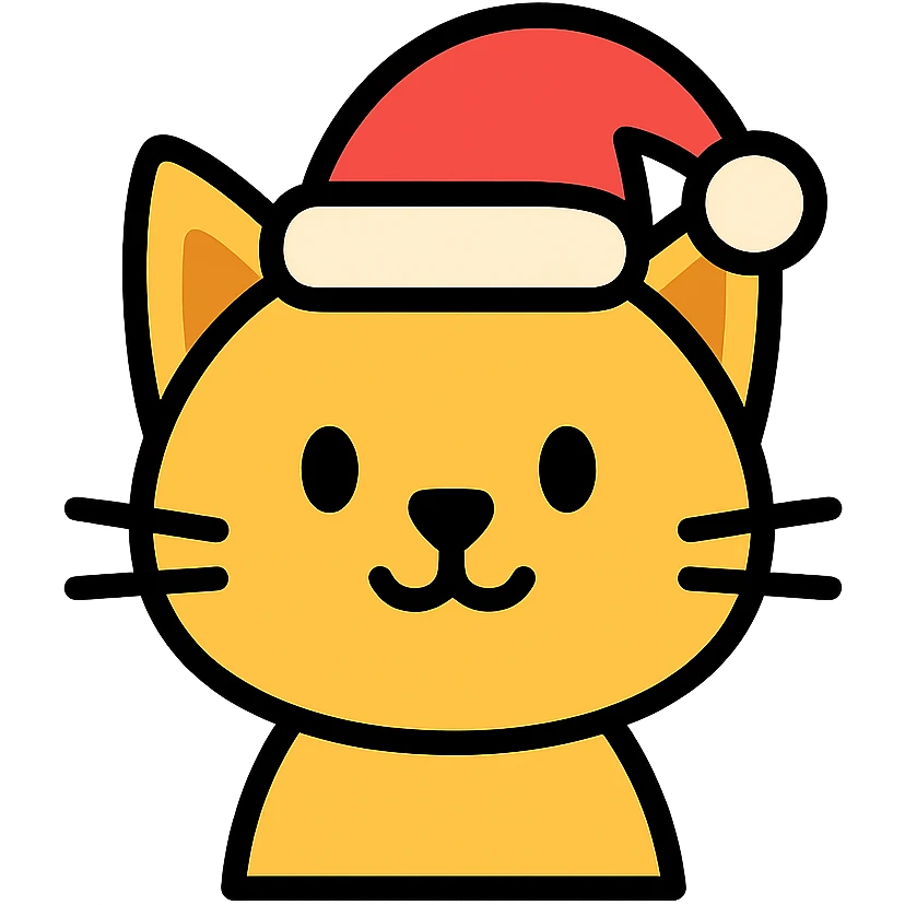 color outline icon of a cat with a red hat emoji