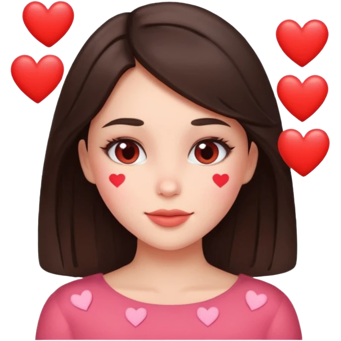 Brunette blushing with hearts emoji