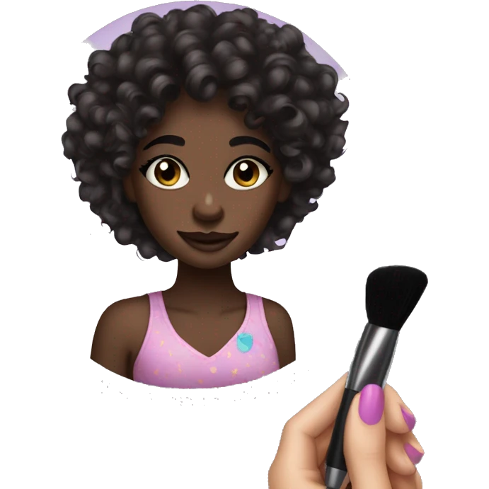 dark skin dark hair curly hair girl doing makeup emoji