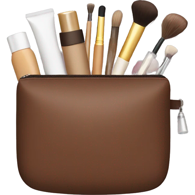 Brown Cosmetic Bag with cosmetics emoji
