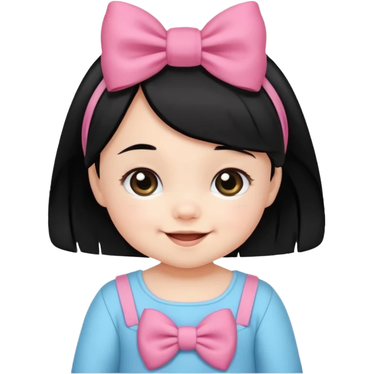 Adorable cute tiny baby girl with black hair wearing a bow tiny smiling  emoji