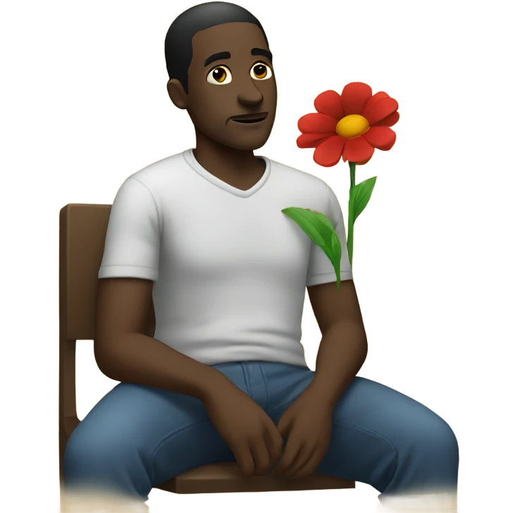 Lonely black man sitting with a flower emoji