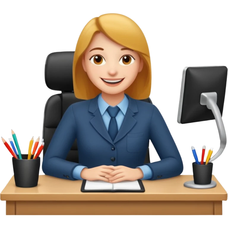 happy employee sitting at a desk emoji