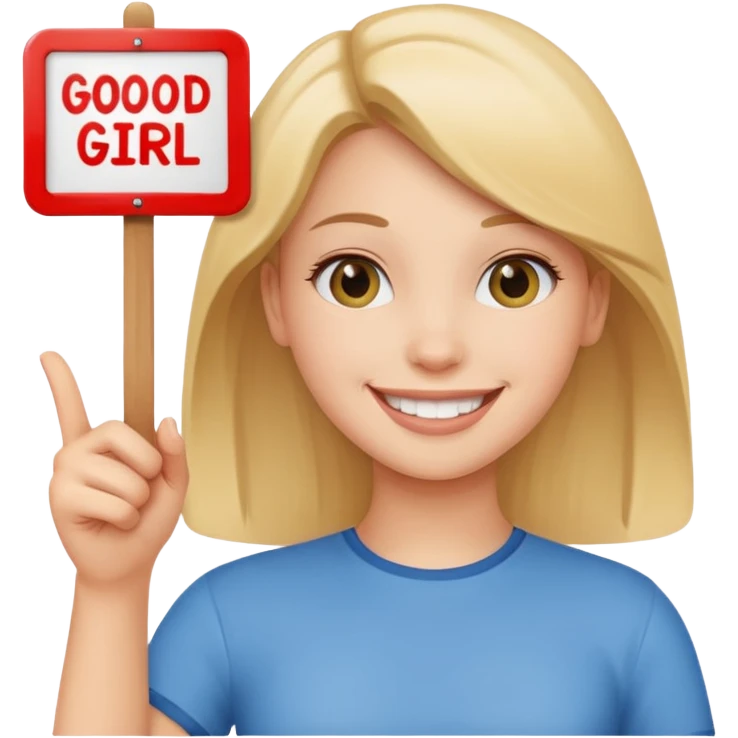 A girl holding a sign saying good girl emoji
