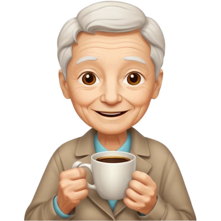elderly, hold a cup of coffee emoji