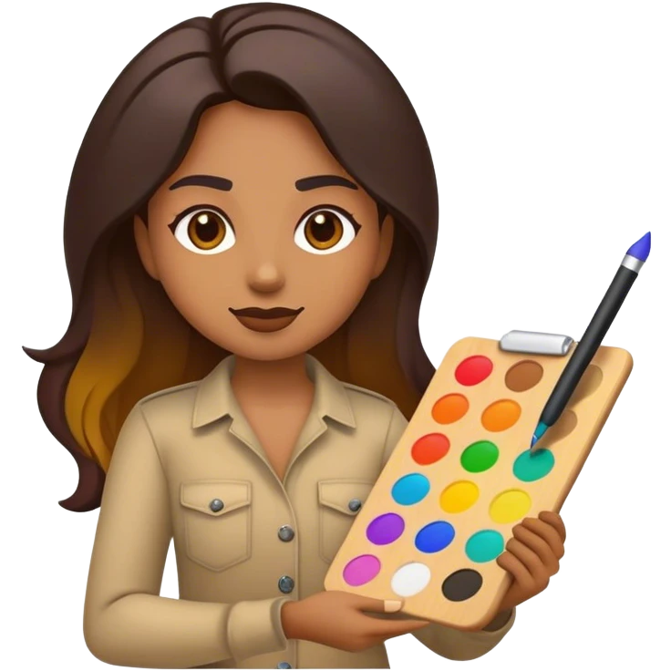 Create an emoji representing a passionate graphic designer. The emoji should feature a creative expression, possibly holding a stylus or a color palette. Include design-related elements like a glowing screen, vector tools, or artistic splashes of color. The style should be modern, vibrant, and sleek, maintaining the clarity and simplicity of standard emoji designs. Ensure it conveys creativity, focus, and artistic flair. emoji