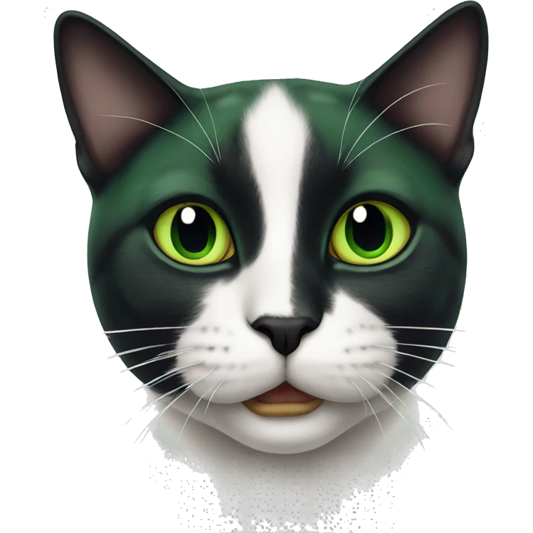 Tuxedo cat with black spot on mouth and green eyes emoji