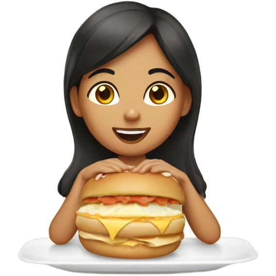 Hispanic girl eating and bagel egg and cheese emoji