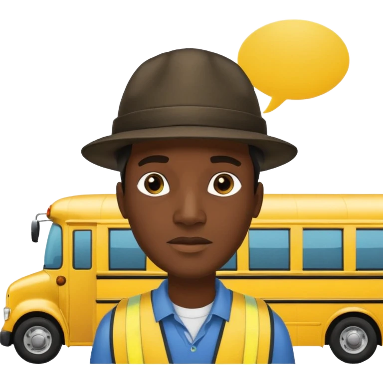 a school bus with a jamaican man saying bomboclat ("BOMBOCLAT' in speech bubble in front of the man) emoji
