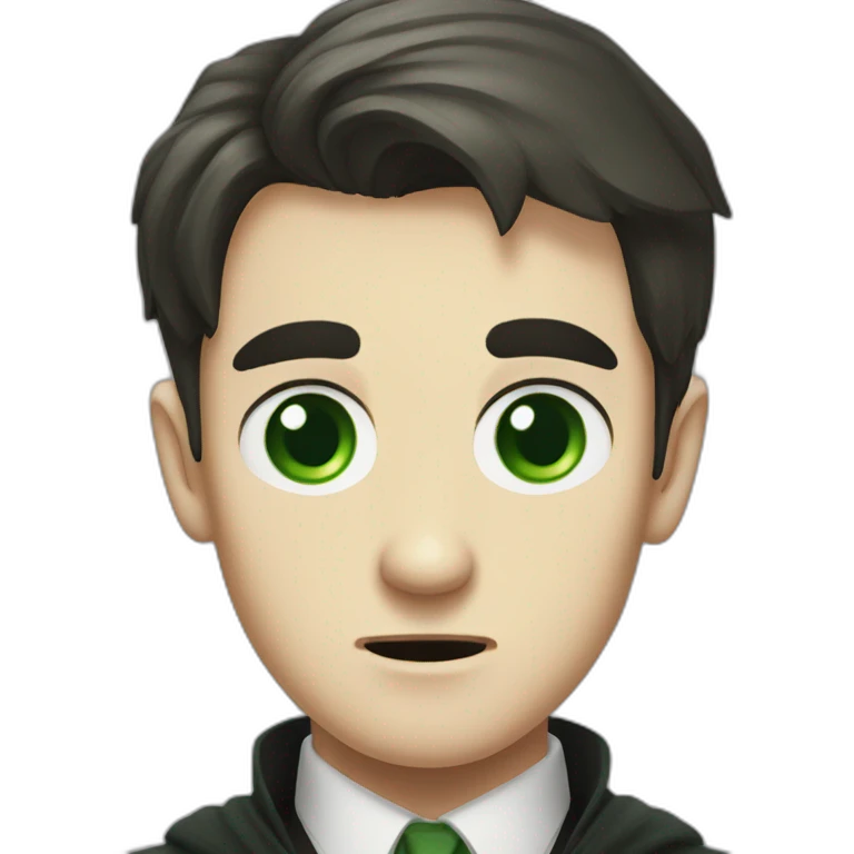 Tom riddle with green eyes and a sharp face looking angry emoji