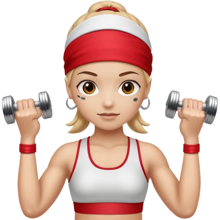 athlete with red headband, hold a mini dumbbell emoji