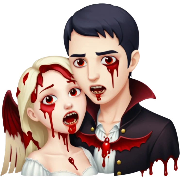 Vampire man biting angel woman's neck emoji