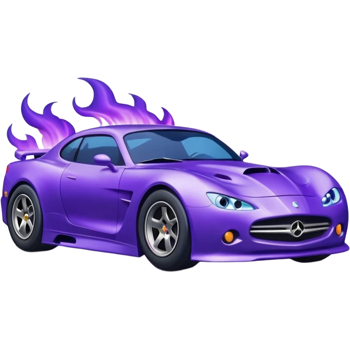 Purple car drifting with navy blue flames coming out of the rear tires. emoji