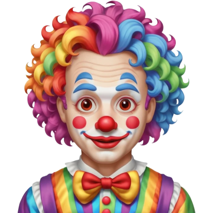 Middle-age man with Curly rainbow hair of clown — soft pastel curls tied high emoji