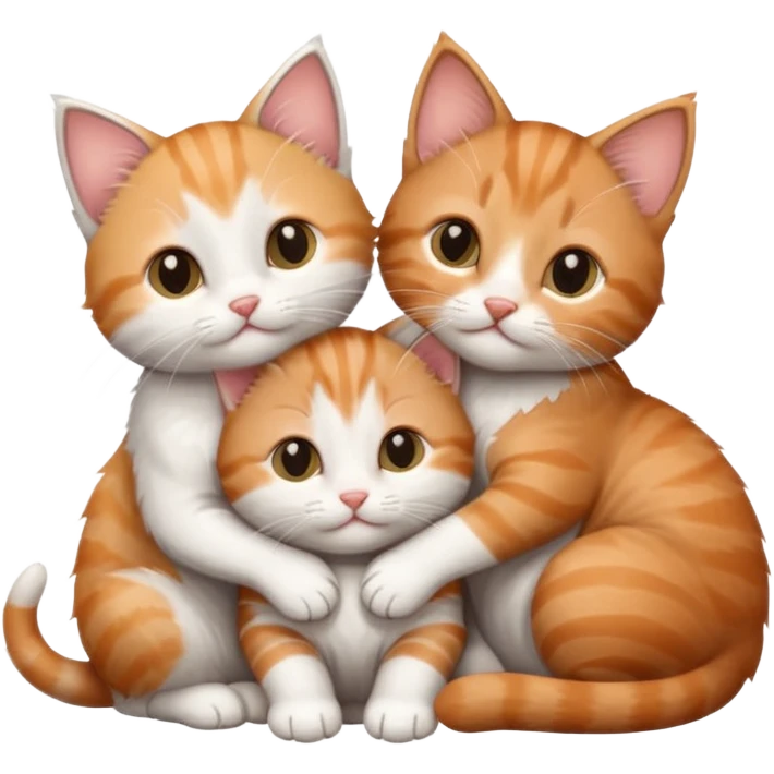 6 tiny kittens cuddling together all different colours, the first one is grey and white, the second is ginger and white and the third is brown tabby and white emoji