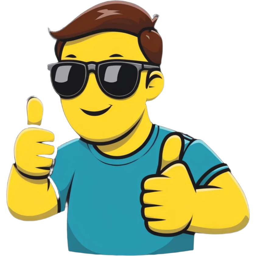 smug guy in sunglasses giving a thumbs up, cartoon sticker emoji
