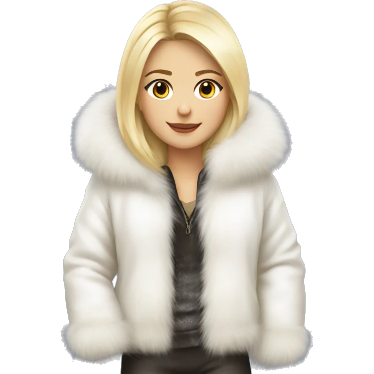 White Fur coat with a pretty blonde girl wearing it emoji