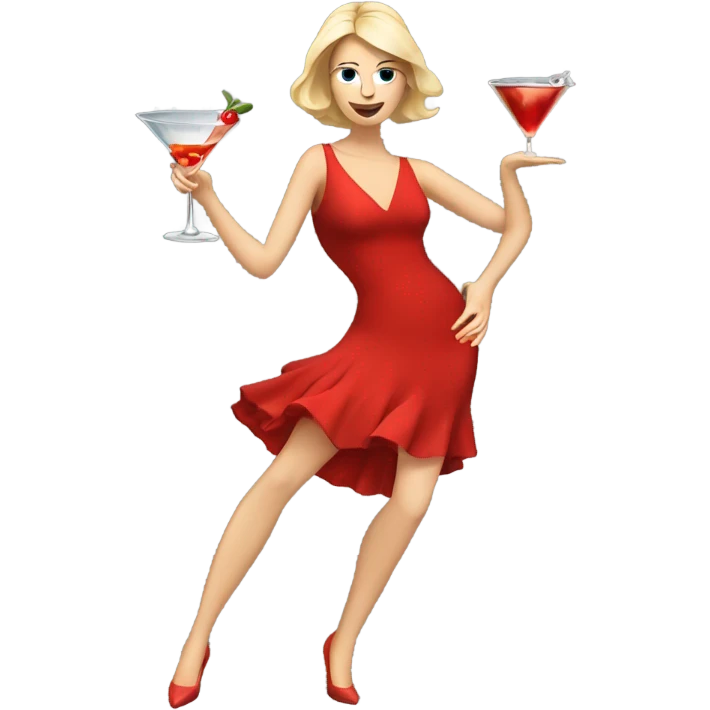 white woman red dress dancing with martini emoji