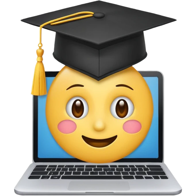laptop with a graduation hat, simple and expressive, emoji style emoji