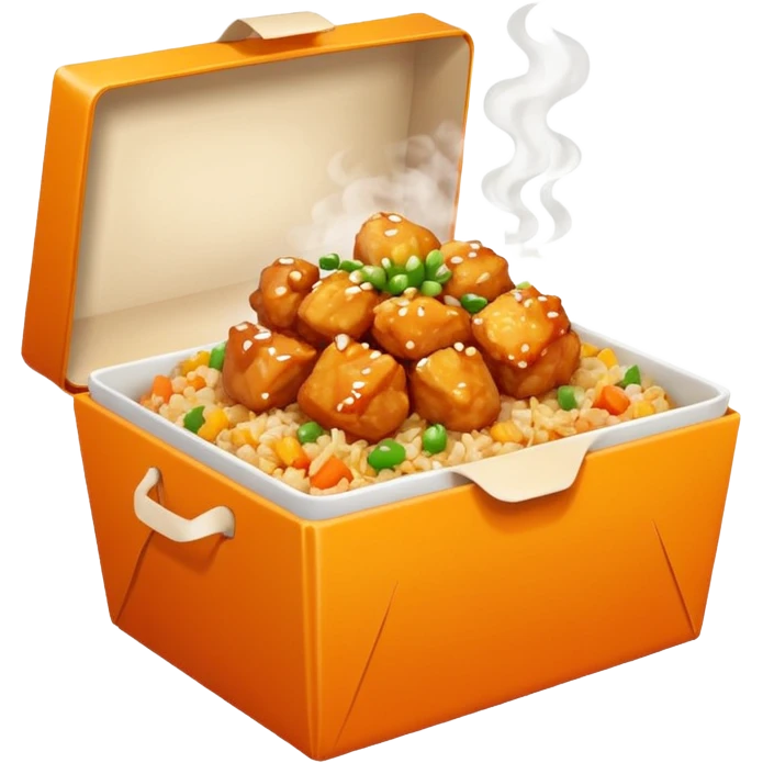 Orange chicken and fried rice in a box emoji