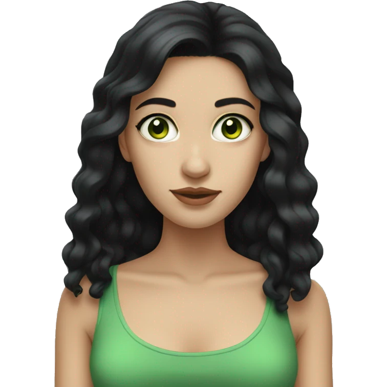 pale young woman with black hair, green eyes emoji