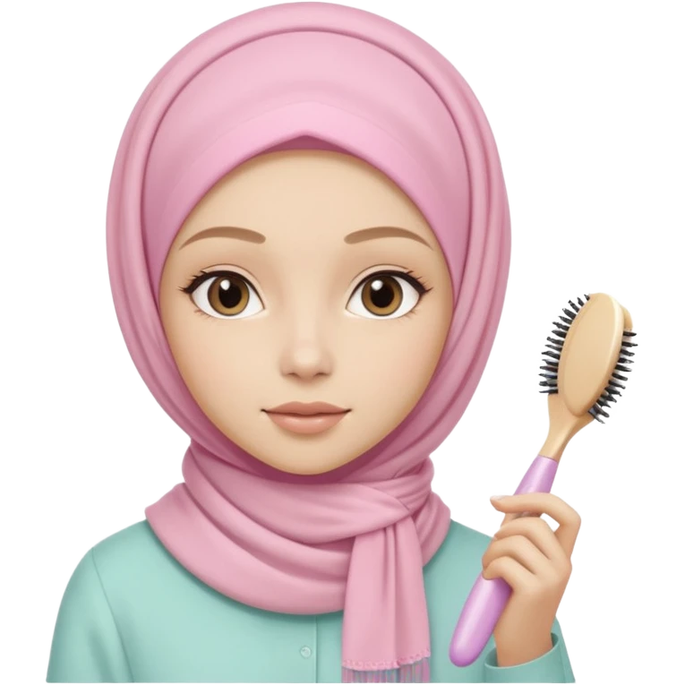 clean girl aesthetic emoji, vanity scene with skincare products, a hairbrush, and a pastel hijab draped neatly, soft lighting, neutral tones emoji
