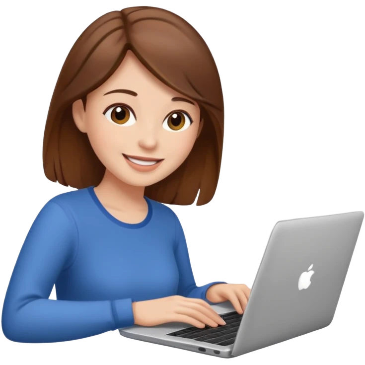 happy woman with brown hair using laptop emoji