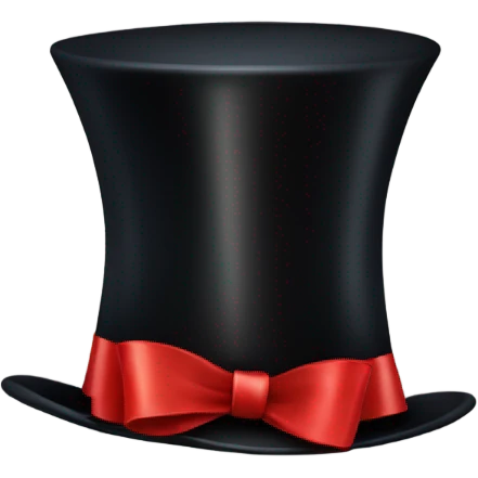A black top hat displaying a red ribbon around the base. The ribbon forms a visible bow at the front, with the ends falling slightly over  emoji