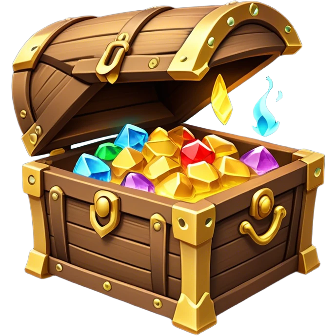 Clash of Clans aesthetic: Cinematic Playful 3D Isometric Treasure Chest Emoji, rendered in a 3D vector-style similar to standard emojis with minimal shading and bold, simplified shapes. A compact, distinct form with signature details, softly glowing with a fantasy RPG magic charm. Simplified yet unmistakably iconic, highly detailed and consistent, glowing with a soft radiance and high shine. Stylized with a touch of heroic grandeur and a soft glowing outline, capturing the essence of a beloved gaming relic with a friendly, playful manner! emoji