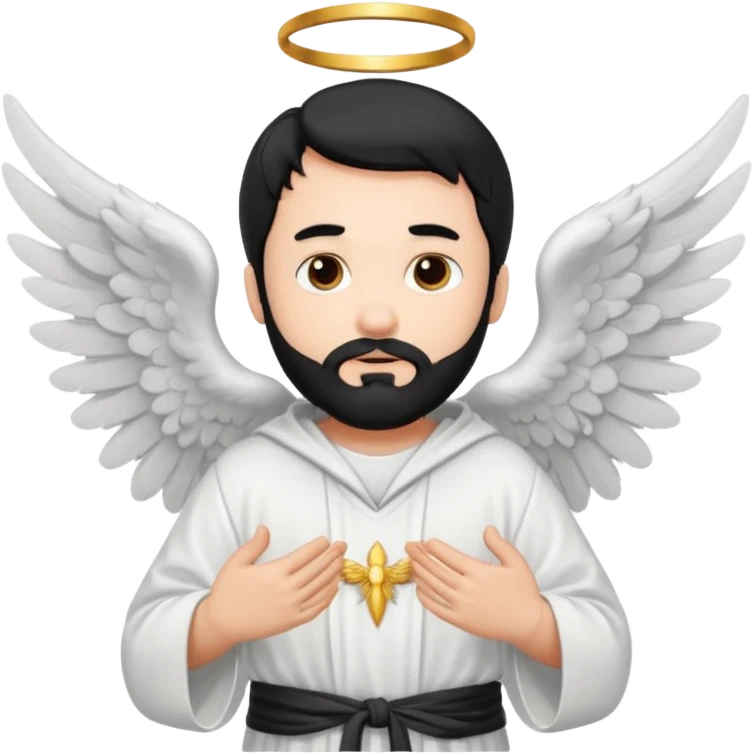  black hair, white bearded man angel emoji