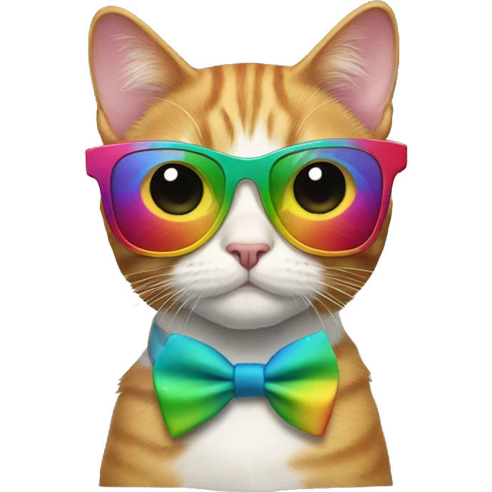 Rainbow Cat with sunglasses and bow tie  emoji