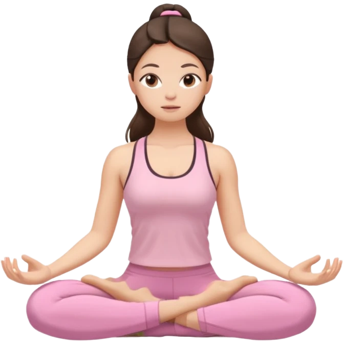 white brunette girl in light pink workout clothes meditating emoji