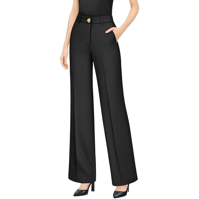 tailored palazzo pants for petite women, moderate wide leg, formal dress pants with button closure, shorter length, elegant office wear, only the garment on white background emoji