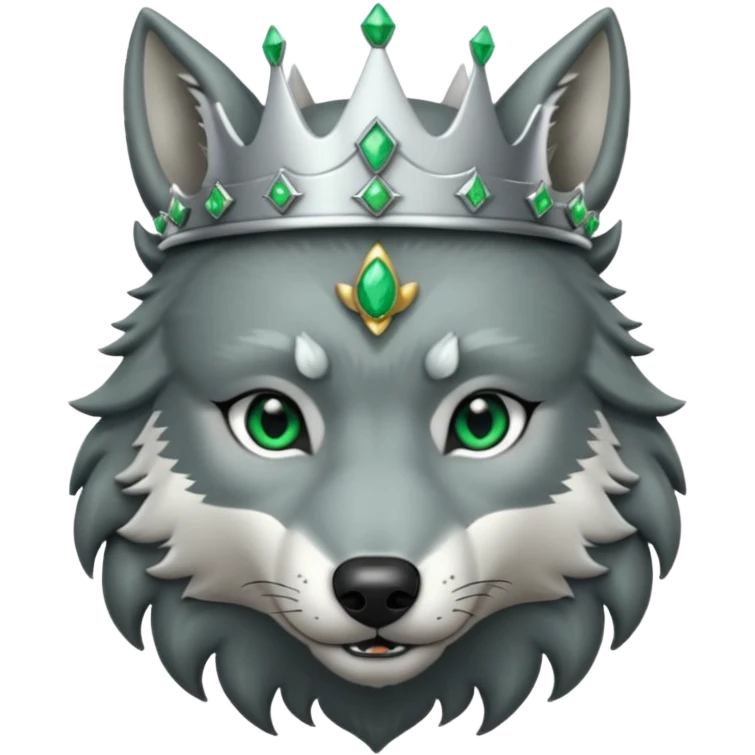 wolf with silver crown with emeralds emoji