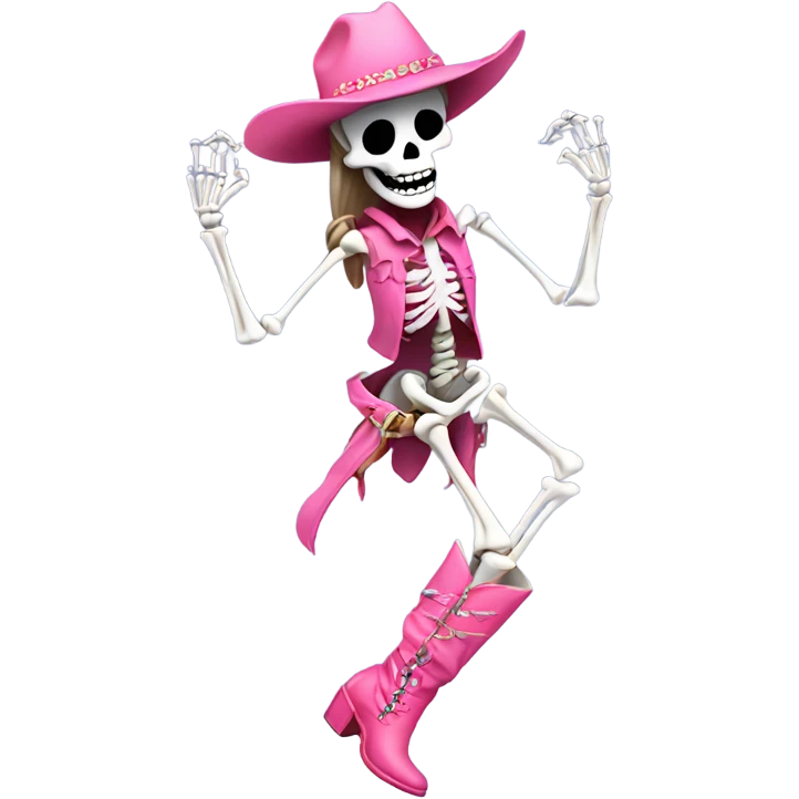 skeleton dancing in pink cowgirl boots emoji