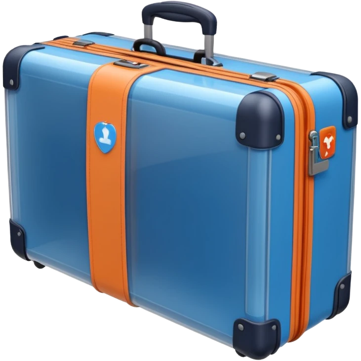 3D render of Suitcase Scan, X-Ray imaging aesthetic, translucent materials showing internal structure, orange and blue airport security style scan of a bag, medical scan style, Apple emoji style, isolated on white background --v 6.0. emoji