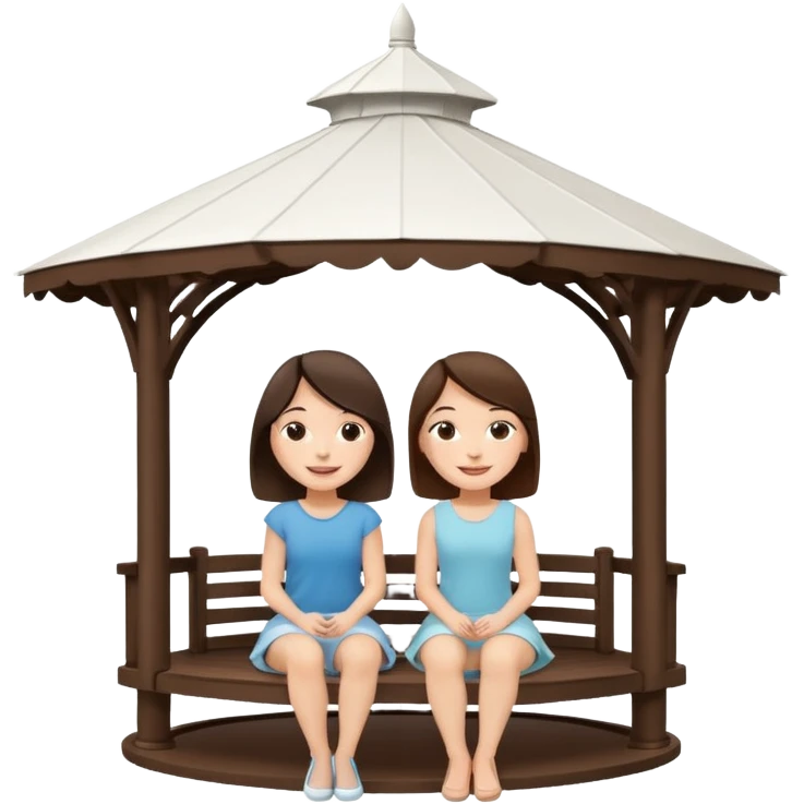 Two small brunette women sitting under a large white gazebo emoji