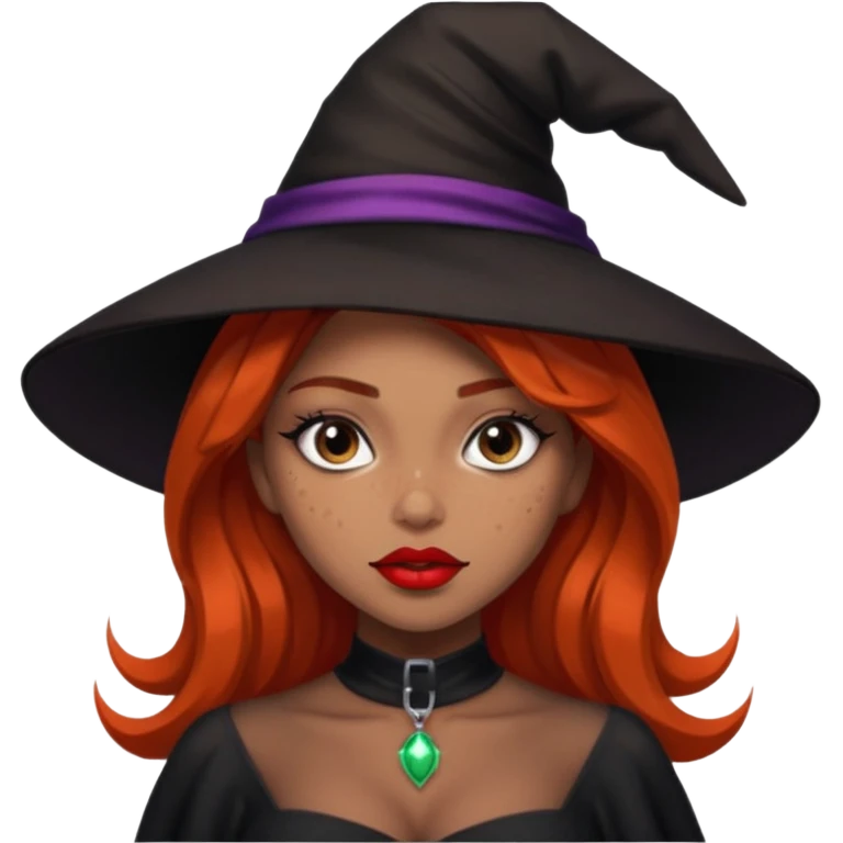 Pretty girl with Light brown skin and freckles dressed as a sexy Witch emoji
