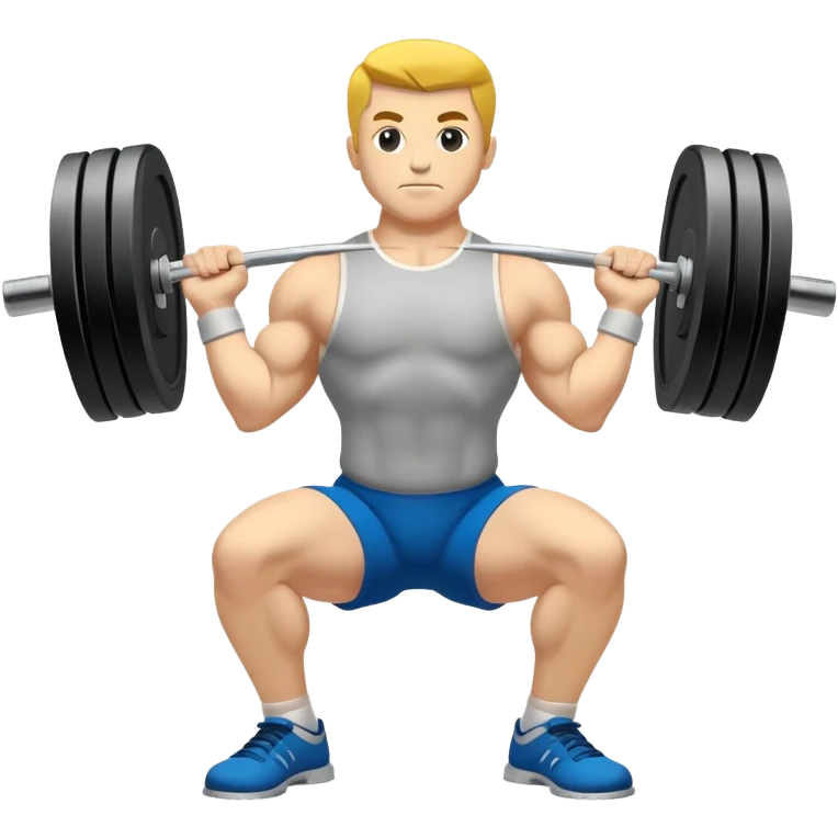 Emblem symbolizing weightlifting, featuring a barbell with heavy weights on either side, lifted above a strong, determined figure. The design conveys strength, focus, and the precision required in the sport. The barbell is centered, with a dynamic, bold style to emphasize power and athleticism.  emoji