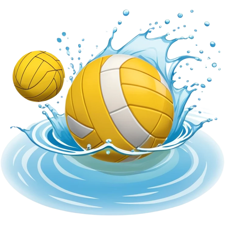 An icon featuring a yellow water polo ball floating on the water with goals in the background, inside a swimming pool. The design includes splashes and ripples, symbolizing the fast-paced action and strategy of water polo. Transparent background highlights. emoji