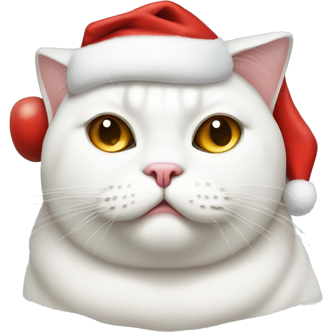Fat white cat with sore eye wearing a Santa hat  emoji