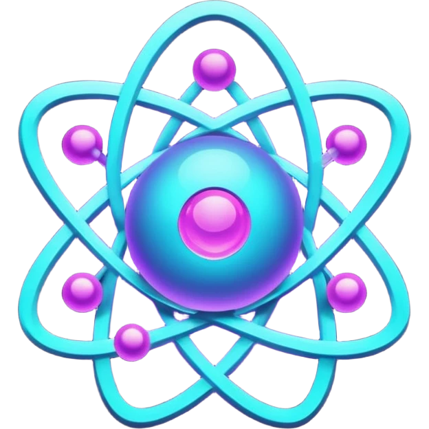 futuristic minimalistic logo icon, glowing atom, neon purple (#8B5CF6) and cyan (#00E0FF) glow, representing Atom team creativity and innovation, clean tech design, no face, 1:1 aspect ratio emoji