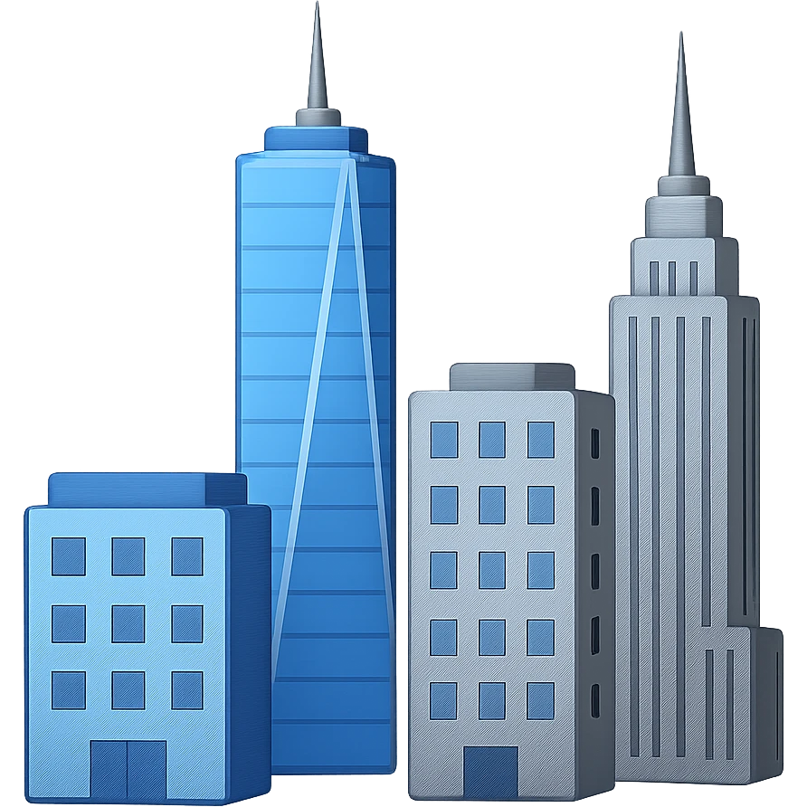Сгенерируй мне небоскребы в стиле Apple Эмоджи, на пнг фоне (без фона) emoji
