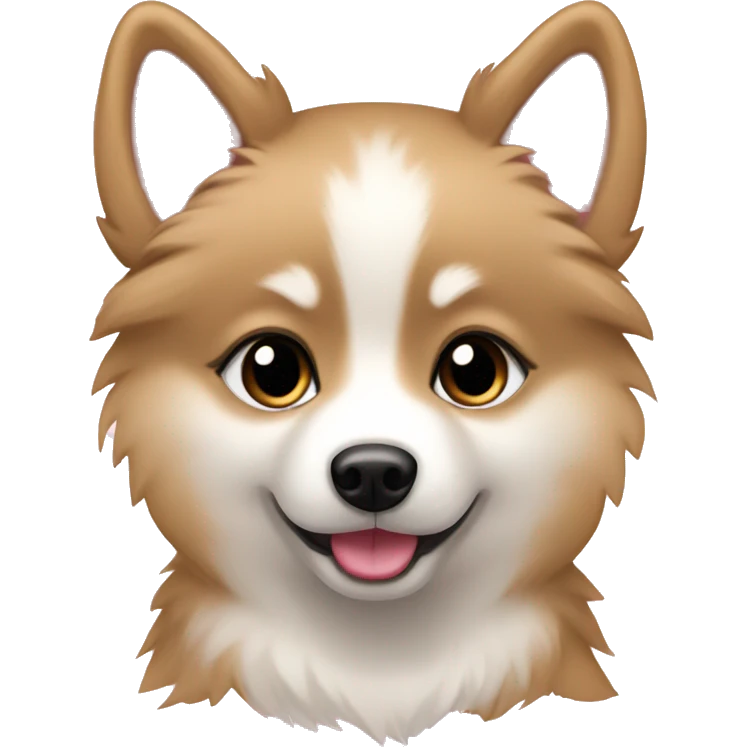 Tan and white Pomsky with a light pink bow emoji