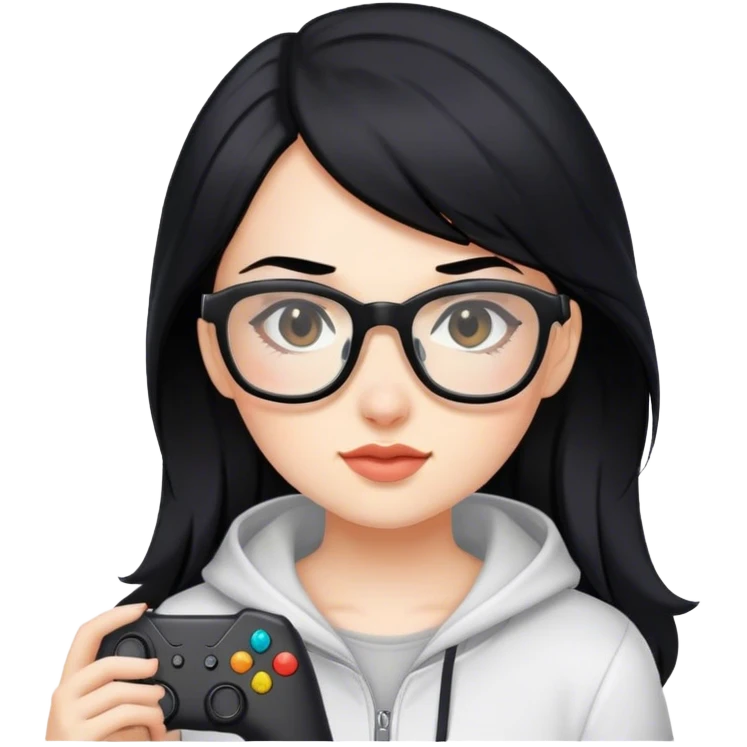 gamer girl with black hair and glasses emoji