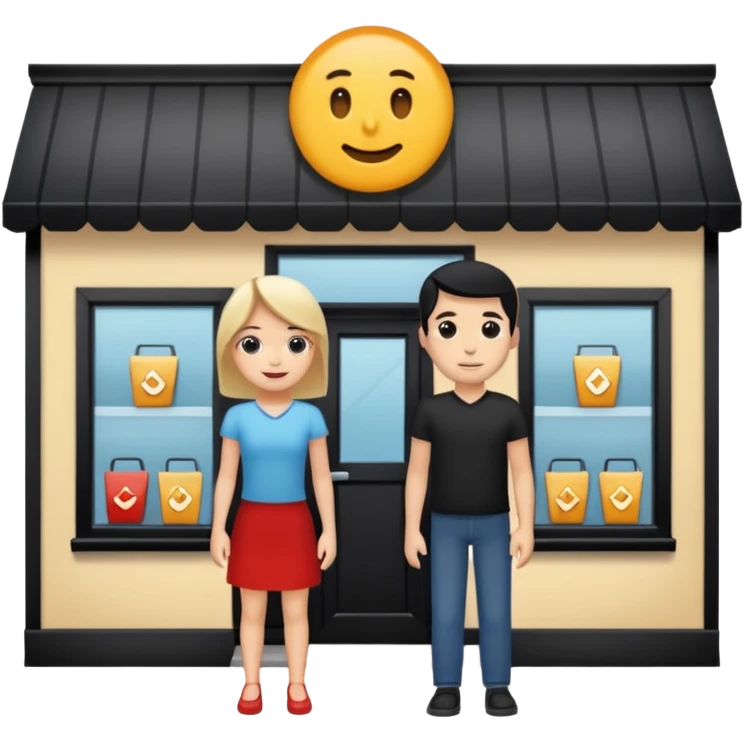 Only two grown characters + shop building emoji